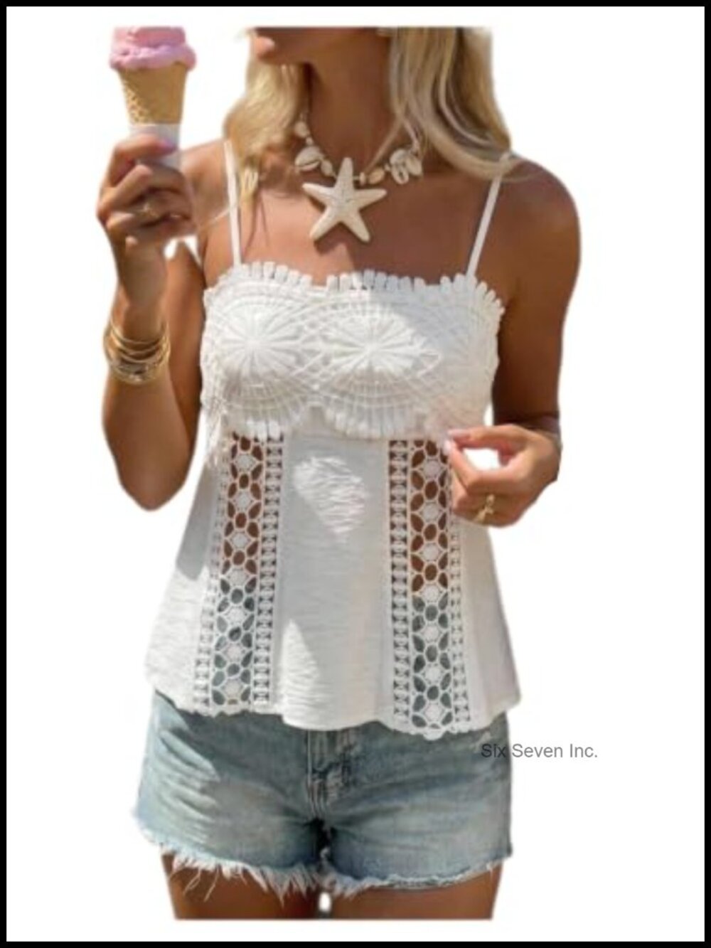 Lace Crochet Peplum Camisole Spaghetti Strap Summer Top